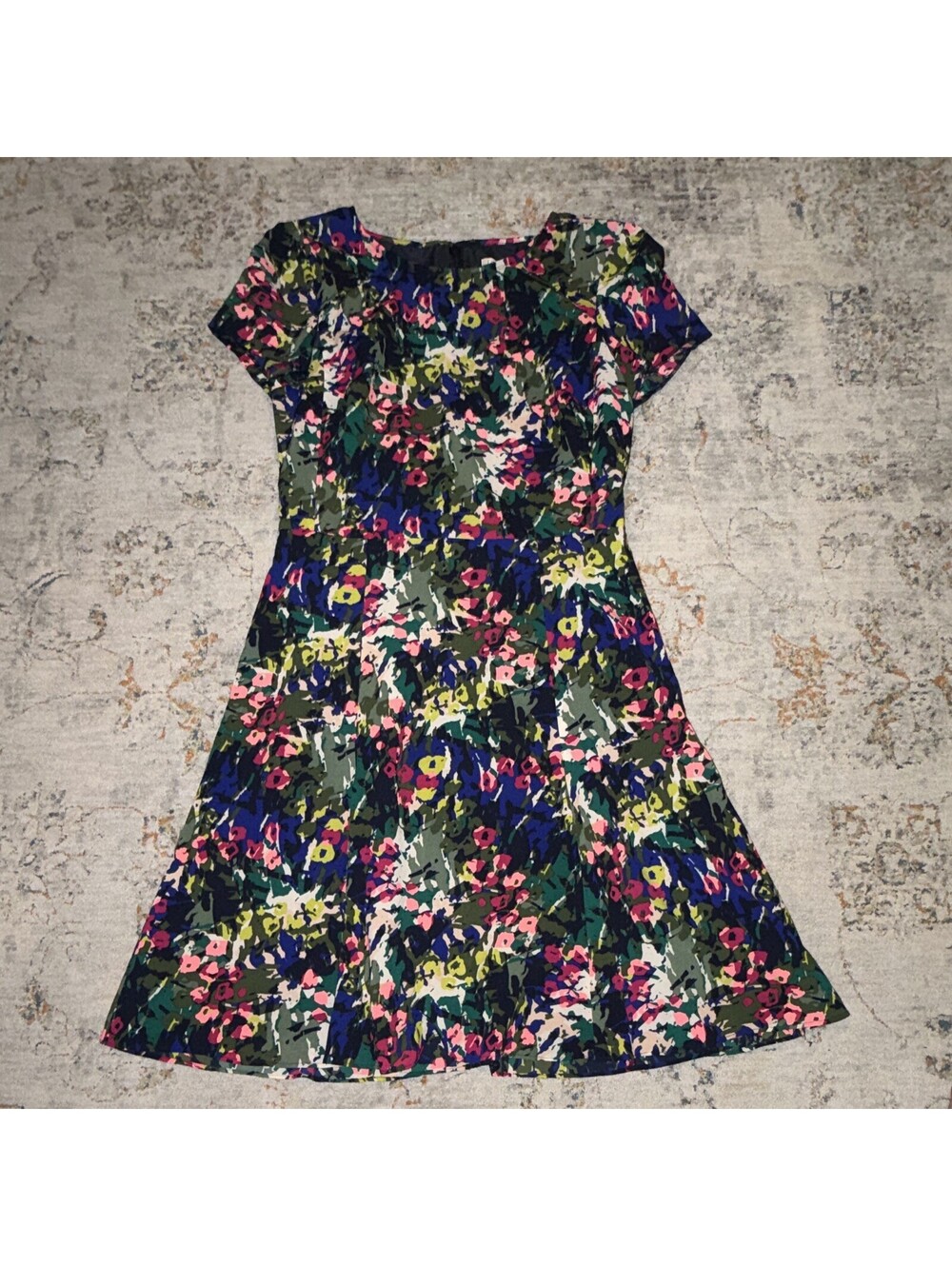 J.CREW Multicolor Floral A-Line Knee Length Dress Short Sleeve Sz 2 A273